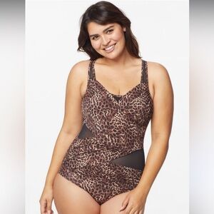 Ruby Ribbon Brown Leopard One Piece Swimsuit Tummy Control NEW Size 20